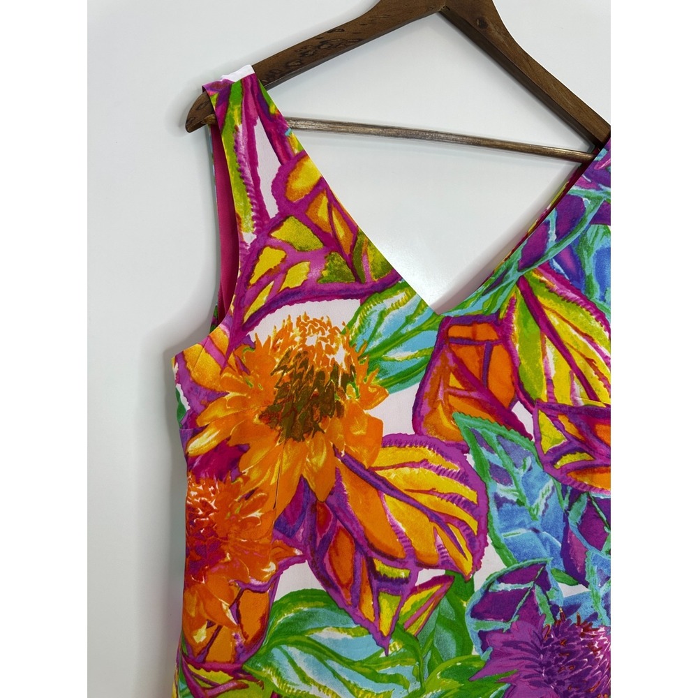 Lauren Ralph Lauren Tropical Floral V-Neck Ruffle Drop Waist Mini Dress Size 12 - Picture 3 of 13